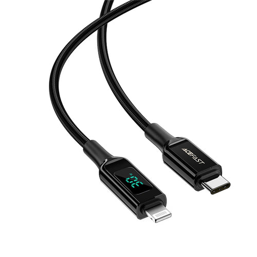 Cablu Acefast de date (C6-01), Type-C to Lightning, Incarcare rapida, 3A, Afisaj LED, 1.2m, negru