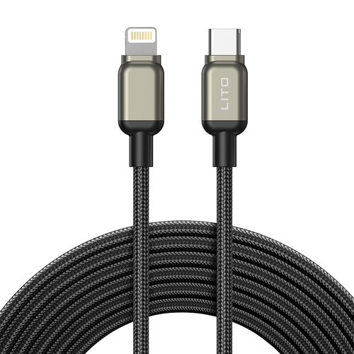 Cablu Lito de date (LD17), Type-C to Lightning, Incarcare rapida, Braided Nylon, 1m, negru