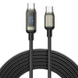 Cablu Lito de date (LD15), Type-C to Type-C, Incarcare rapida, Braided Nylon, 60W, Afisaj LED, negru