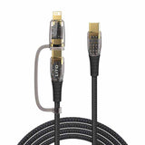 Cablu Lito de date Transparent 2in1 (LD12), Type-C to Type-C, Lightning, Incarcare rapida, Braided, Anti-oxidant, negru