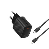 Incarcator retea Lito (LC17L), cu Lightning Cable Included, Type-C Output, PD30W, GaN, PC Fireproof, EU Plug, negru