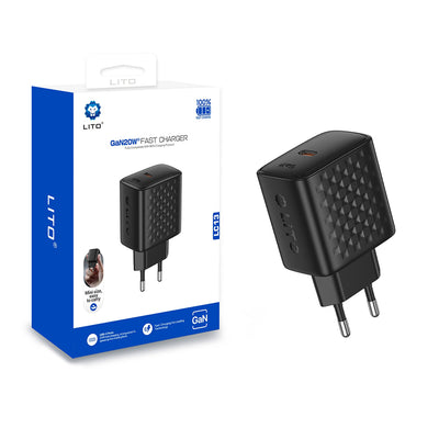 Incarcator retea Lito (LC13), Type-C, PD20W, GaN, PC Fireproof, EU Plug, negru