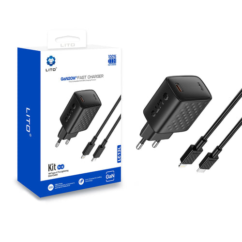 Incarcator retea Lito (LC13L), cu Lightning Cable Included, Type-C, PD20W, GaN, PC Fireproof, EU Plug, negru