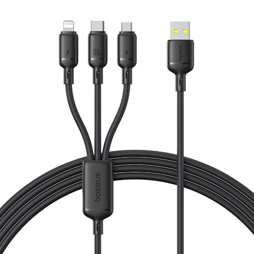 Cablu Baseus de date Silky (P10377705123-00), Incarcare rapida, USB to USB-C, Lightning, Micro-USB, 100W, 480Mbps, 1.5m, negru