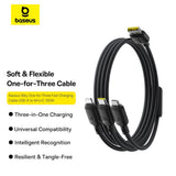 Cablu Baseus de date Silky (P10377705123-00), Incarcare rapida, USB to USB-C, Lightning, Micro-USB, 100W, 480Mbps, 1.5m, negru