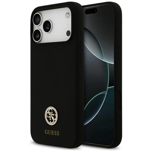 Husa pentru iPhone 17 Pro Max, Guess Silicone Logo Strass 4G MagSafe (GUHMP17XM4DGPK), negru