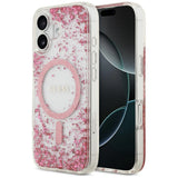 Husa pentru iPhone 17, Guess Resin Bottom Glitter MagSafe (GUHMP17SRGRGEP), roz
