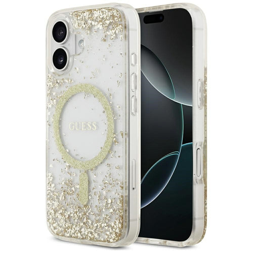 Husa pentru iPhone 17, Guess Resin Bottom Glitter MagSafe (GUHMP17SRGRGED), auriu
