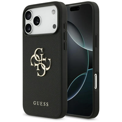 Husa pentru iPhone 17 Pro Max, Guess Hardcase 4G Grained Big and Classic Logo (GUHCP17XPGT4MBK), negru