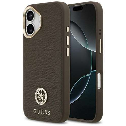 Husa pentru iPhone 17, Guess Grained Strass Logo MagSafe (GUHMP17SPGCRMDEW), maro