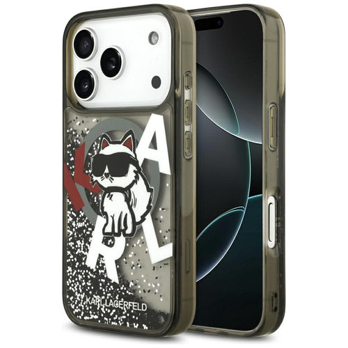 Husa pentru iPhone 17 Pro, Karl Lagerfeld Liquid Glitter Choupette Logo MagSafe (KLHMP17LLCHSCTDK), negru