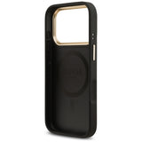 Husa pentru iPhone 17 Pro, Guess Grained Strass Logo MagSafe (GUHMP17LPGCRMDEK), negru