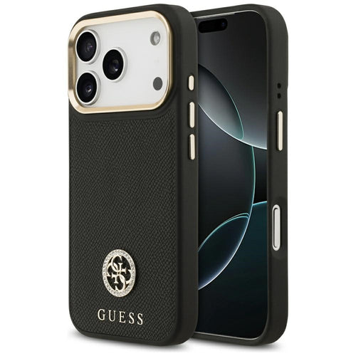 Husa pentru iPhone 17 Pro, Guess Grained Strass Logo MagSafe (GUHMP17LPGCRMDEK), negru