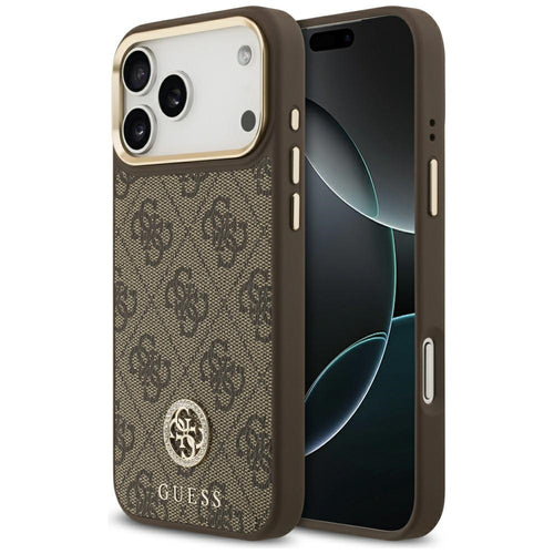 Husa pentru iPhone 17 Pro Max, Guess Hardcase 4G Strass Logo MagSafe (GUHMP17XP4GRMDEW), maro