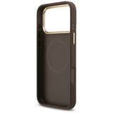Husa pentru iPhone 17 Pro Max, Guess Hardcase 4G Strass Logo MagSafe (GUHMP17XP4GRMDEW), maro