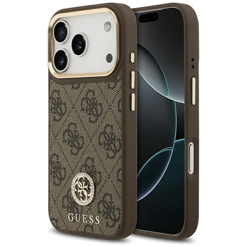 Husa pentru iPhone 17 Pro, Guess Hardcase 4G Strass Logo MagSafe (GUHMP17LP4GRMDEW), maro