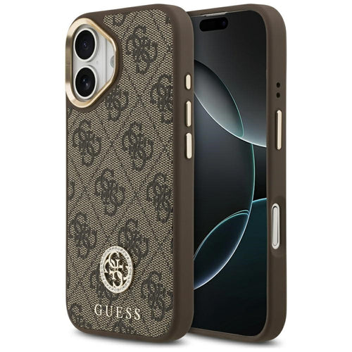 Husa pentru iPhone 17, Guess Hardcase 4G Strass Logo MagSafe (GUHMP17SP4GRMDEW), maro