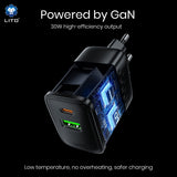 Incarcator retea Lito (LC19), Type-C, USB Output, PD30W, GaN, PC Fireproof, EU Plug, negru