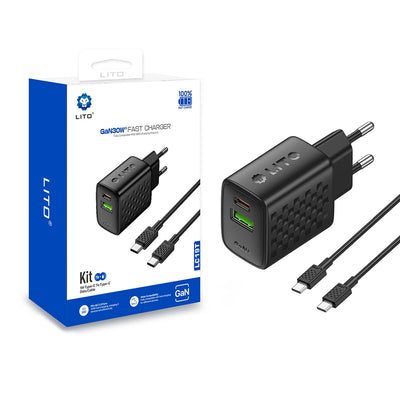 Incarcator retea Lito (LC19T), cu Type-C Cable Included, Type-C, USB Output, PD30W, GaN, PC Fireproof, EU Plug, negru