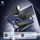Incarcator retea Lito (LC19T), cu Type-C Cable Included, Type-C, USB Output, PD30W, GaN, PC Fireproof, EU Plug, negru