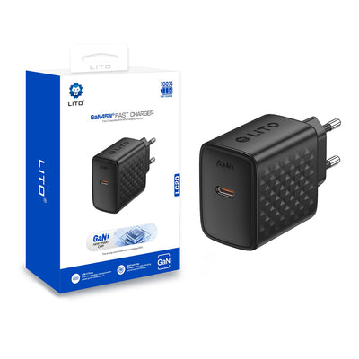 Incarcator retea Lito (LC20), Type-C Output, PD45W, GaN, PC Fireproof, EU Plug, negru