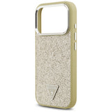 Husa pentru iPhone 17 Pro, Guess Glitter Triangle Logo MagSafe (GUHMP17LPFGTSCMD), auriu