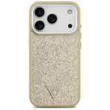 Husa pentru iPhone 17 Pro, Guess Glitter Triangle Logo MagSafe (GUHMP17LPFGTSCMD), auriu