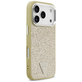 Husa pentru iPhone 17 Pro, Guess Glitter Triangle Logo MagSafe (GUHMP17LPFGTSCMD), auriu