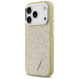 Husa pentru iPhone 17 Pro, Guess Glitter Triangle Logo MagSafe (GUHMP17LPFGTSCMD), auriu
