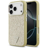 Husa pentru iPhone 17 Pro, Guess Glitter Triangle Logo MagSafe (GUHMP17LPFGTSCMD), auriu