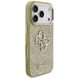 Husa pentru iPhone 17 Pro, Guess Fixed Glitter Big 4G Metal Frame (GUHCP17LHG4SGCD), auriu