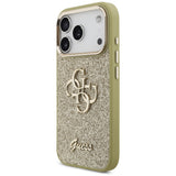 Husa pentru iPhone 17 Pro, Guess Fixed Glitter Big 4G Metal Frame (GUHCP17LHG4SGCD), auriu
