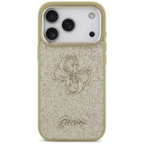 Husa pentru iPhone 17 Pro, Guess Fixed Glitter Big 4G Metal Frame (GUHCP17LHG4SGCD), auriu
