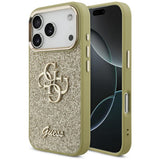 Husa pentru iPhone 17 Pro, Guess Fixed Glitter Big 4G Metal Frame (GUHCP17LHG4SGCD), auriu