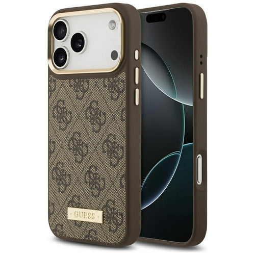 Husa pentru iPhone 17 Pro Max, Guess Hardcase 4G Logo Plate MagSafe (GUHMP17XU4GPRW), maro