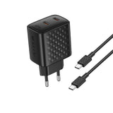 Incarcator retea Lito (LC22T), cu Type-C Cable Included, 2x Type-C Output, PD45W, GaN, PC Fireproof, EU Plug, 1m, negru