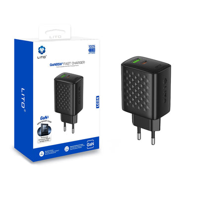 Incarcator retea Lito (LC24), Type-C, USB Output, PD65W, GaN, PC Fireproof, EU Plug, negru