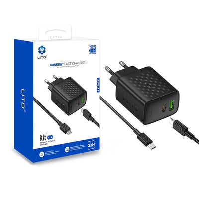 Incarcator retea Lito (LC24T), cu Type-C Cable Included, Type-C, USB Output, PD65W, GaN, PC Fireproof, EU Plug, negru