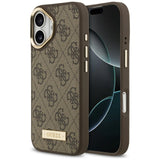 Husa pentru iPhone 17, Guess Hardcase 4G Logo Plate MagSafe (GUHMP17SU4GPRW), maro