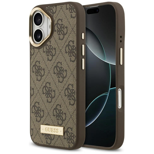 Husa pentru iPhone 17, Guess Hardcase 4G Logo Plate MagSafe (GUHMP17SU4GPRW), maro
