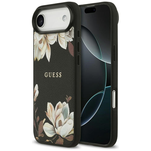 Husa pentru iPhone 17 Air, Guess Grained Flowers MagSafe (GUHMP17MPGNMPLMK), negru