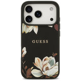 Husa pentru iPhone 17 Pro, Guess Grained Flowers MagSafe (GUHMP17LPGNMPLMK), negru