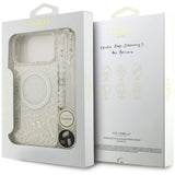 Husa pentru iPhone 17 Pro Max, Guess IML Flowers Allover Electroplated cu Pearl Strap MagSafe (GUHMP17XHCPOFPH), negru