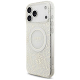 Husa pentru iPhone 17 Pro Max, Guess IML Flowers Allover Electroplated cu Pearl Strap MagSafe (GUHMP17XHCPOFPH), negru