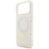 Husa pentru iPhone 17 Pro Max, Guess IML Flowers Allover Electroplated cu Pearl Strap MagSafe (GUHMP17XHCPOFPH), negru