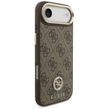 Husa pentru iPhone 17 Air, Guess 4G Strass Logo cu Big Strap Metal Button MagSafe (GUHMP17MP4G4DCSW), maro