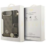 Husa pentru iPhone 17 Air, Guess 4G Strass Logo cu Big Strap Metal Button MagSafe (GUHMP17MP4G4DCSW), maro