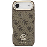 Husa pentru iPhone 17 Air, Guess 4G Strass Logo cu Big Strap Metal Button MagSafe (GUHMP17MP4G4DCSW), maro