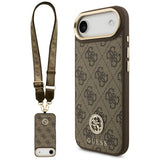 Husa pentru iPhone 17 Air, Guess 4G Strass Logo cu Big Strap Metal Button MagSafe (GUHMP17MP4G4DCSW), maro