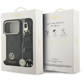 Husa pentru iPhone 17 Pro, Guess 4G Strass Logo cu Big Strap Metal Button MagSafe (GUHMP17LP4G4DCSK), negru